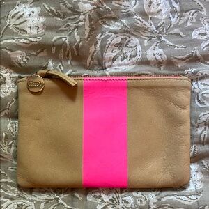 Clare V Tan and Pink Pouch with Bold Stripe